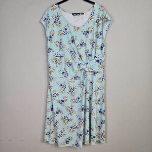Lands End Womens Floral Ruched Midi Dress Size 1X Blue Stretch Hawaiian Island